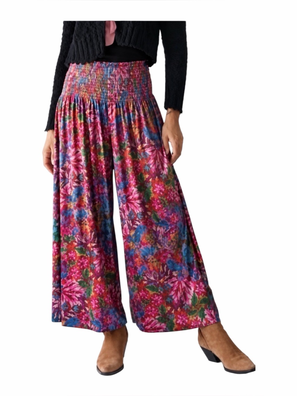 NATURAL LIFE VELVET FLORAL PALAZZO PANT - L